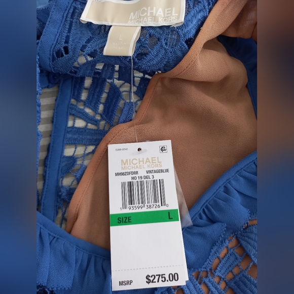 NWT Michael Kors blue lace midi dress size L - Picture 8 of 8